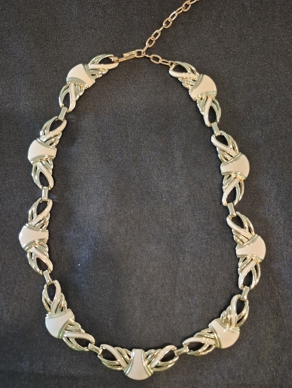 Gold-Tone and Cream Enamel Women's Statement Necklace 18-22 Inches